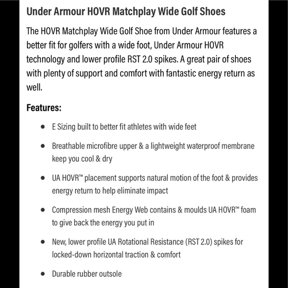 Under Armour HOVR Matchplay Mens Golf Shoes Size 8E Wide Grey Cleats 3023329-103 - Picture 6 of 7